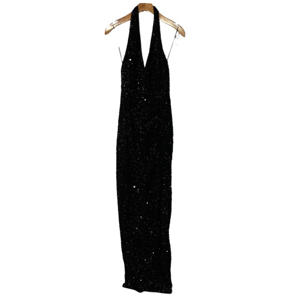 Fashion Nova Sexy Hailie Black Sequin Halter Maxi Dress New Years Eve Medium NWT - Picture 4 of 8